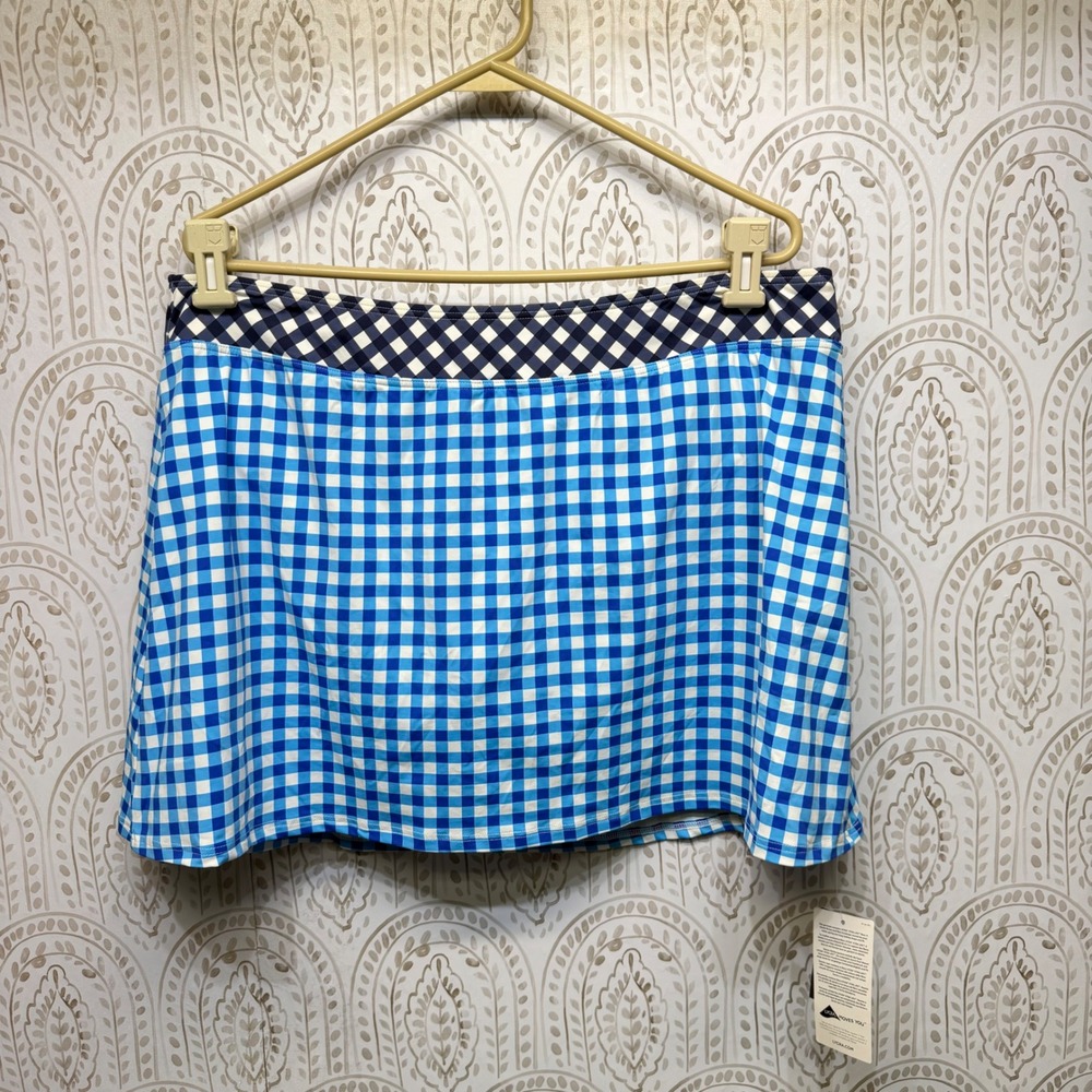 Draper James Lands End Swim Skirt Womens 18‎ Blue Gingham Check Swimsuit Bottom